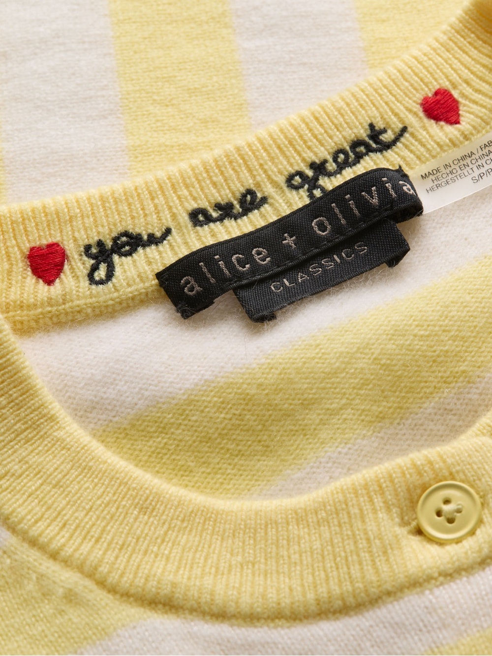 ALICE + OLIVIA NWT YELLOW AMD WHITE  DOLLY STRIPED CASHMERE CARDIGAN SWEATER XS
